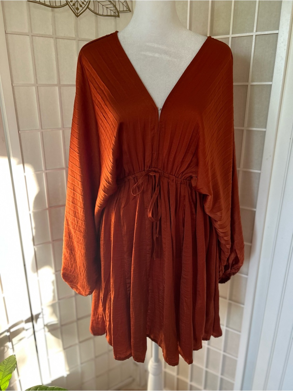 Peach Love Rust Pleated Party Dress – Size Medium